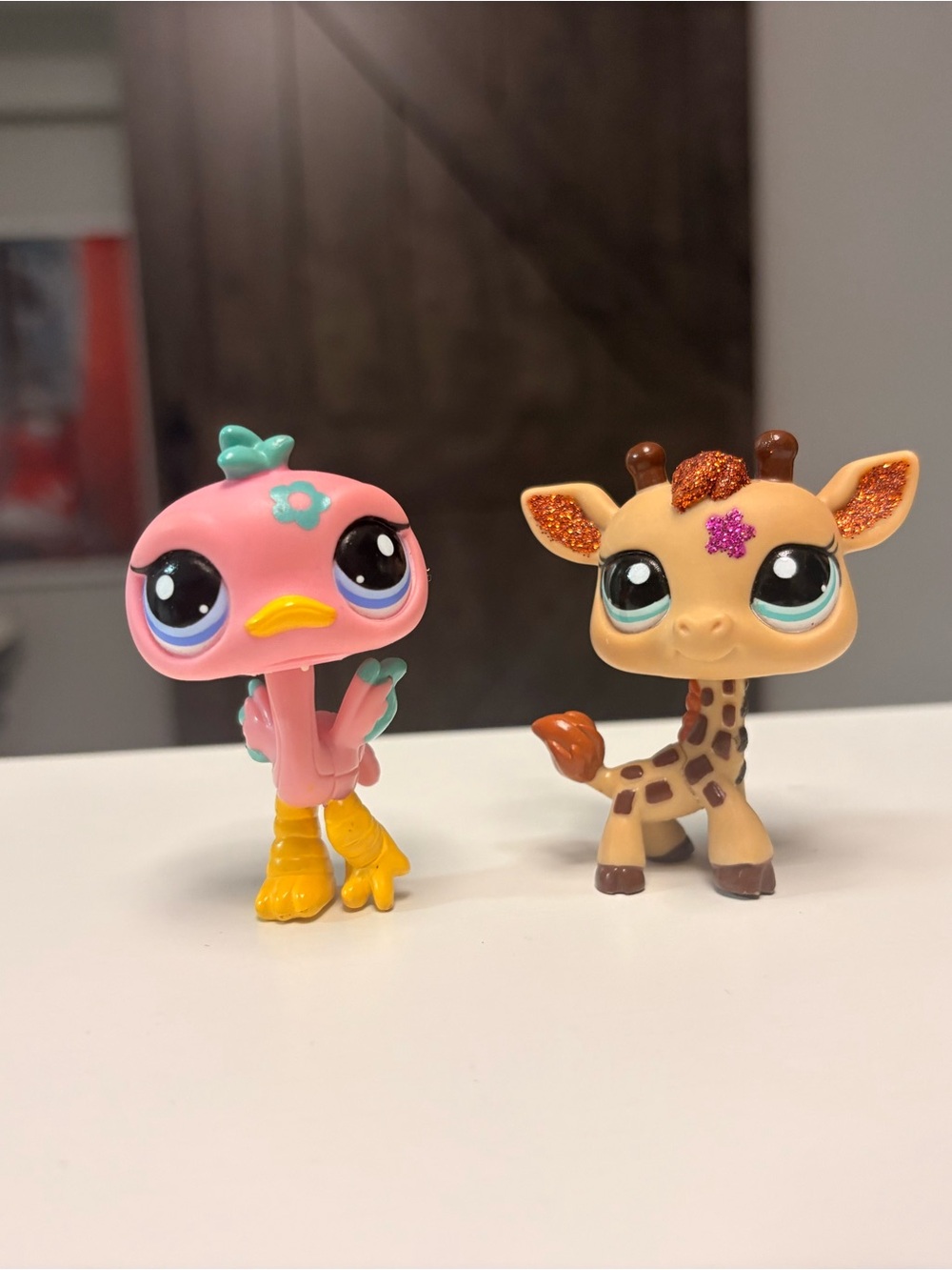Littlest Pet Shop Pink Ostrich Bird Blue Eyes Figure 2349 & #2348 Giraffe